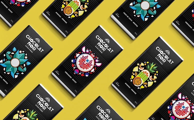 巧克力插畫包裝，采用扁平水果的插畫風格為產品做系列產品包裝